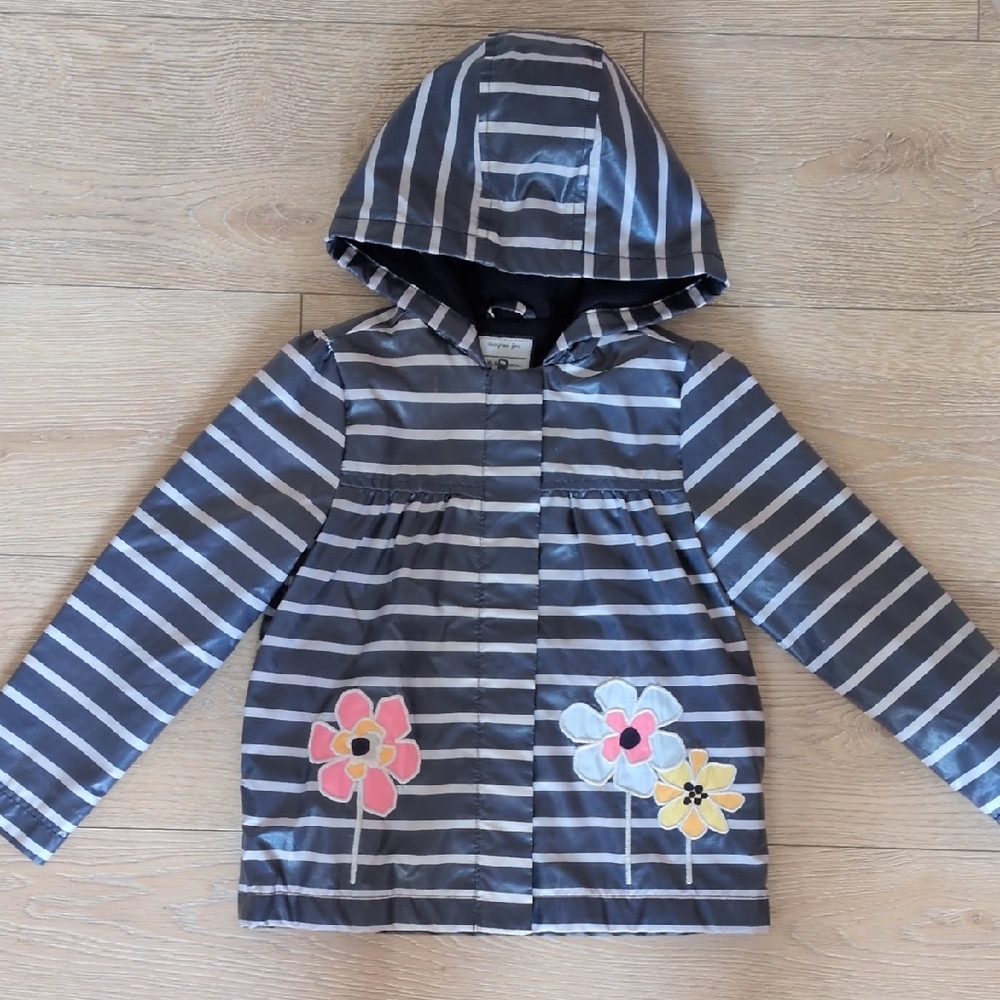 Gymboree Gray Striped Raincoat with Floral Accents